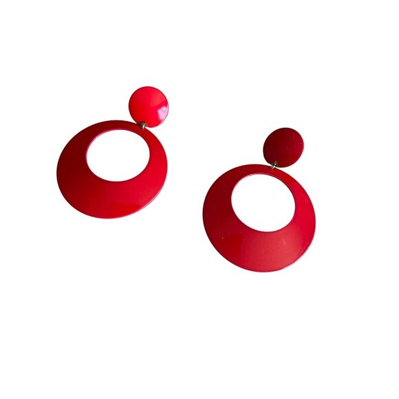 Vintage Red Dangle Pierced Earrings Enamel Hoops July 4 Memorial Day Summer RED - Picture 4 of 11